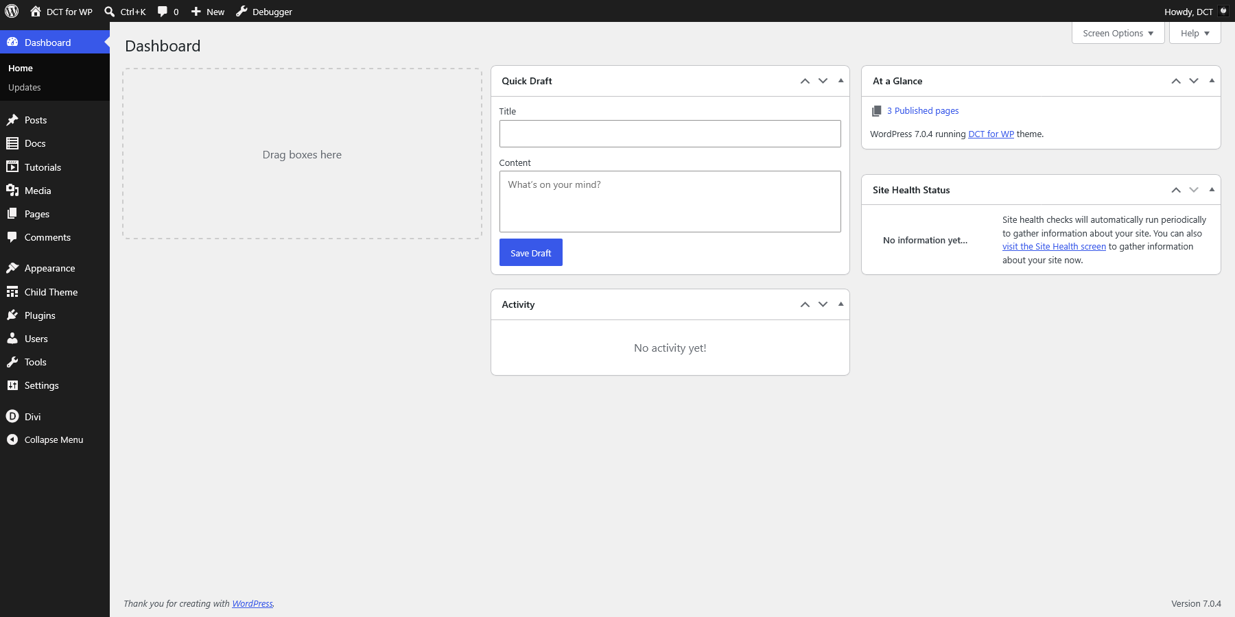 DCT Customizer - Admin panel - before