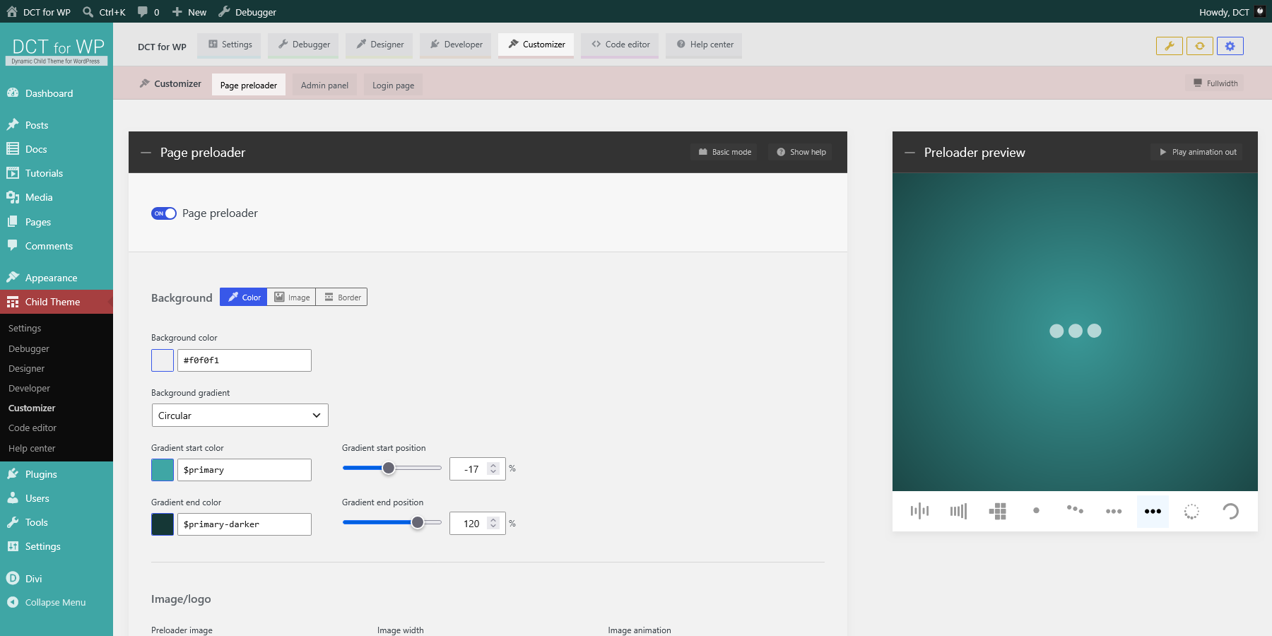 DCT Customizer - Page preloader