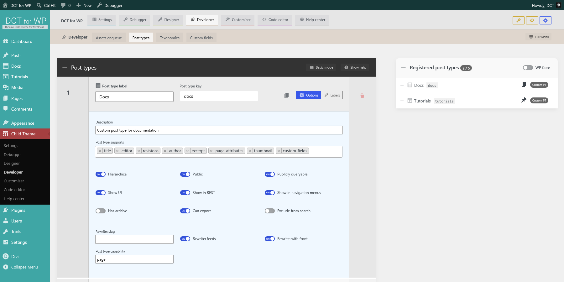 DCT Developer - Custom Post types