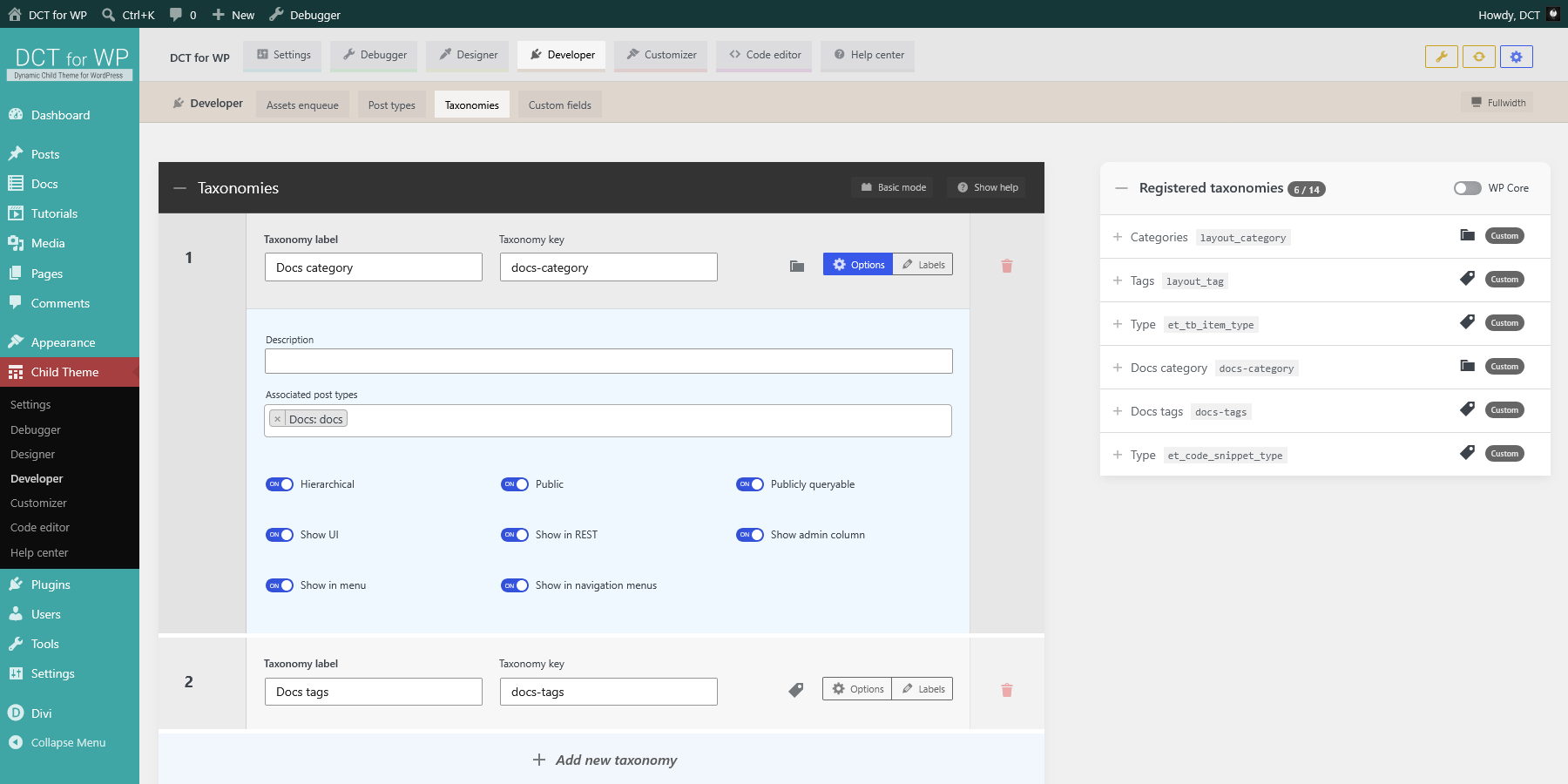 DCT Developer - Taxonomies