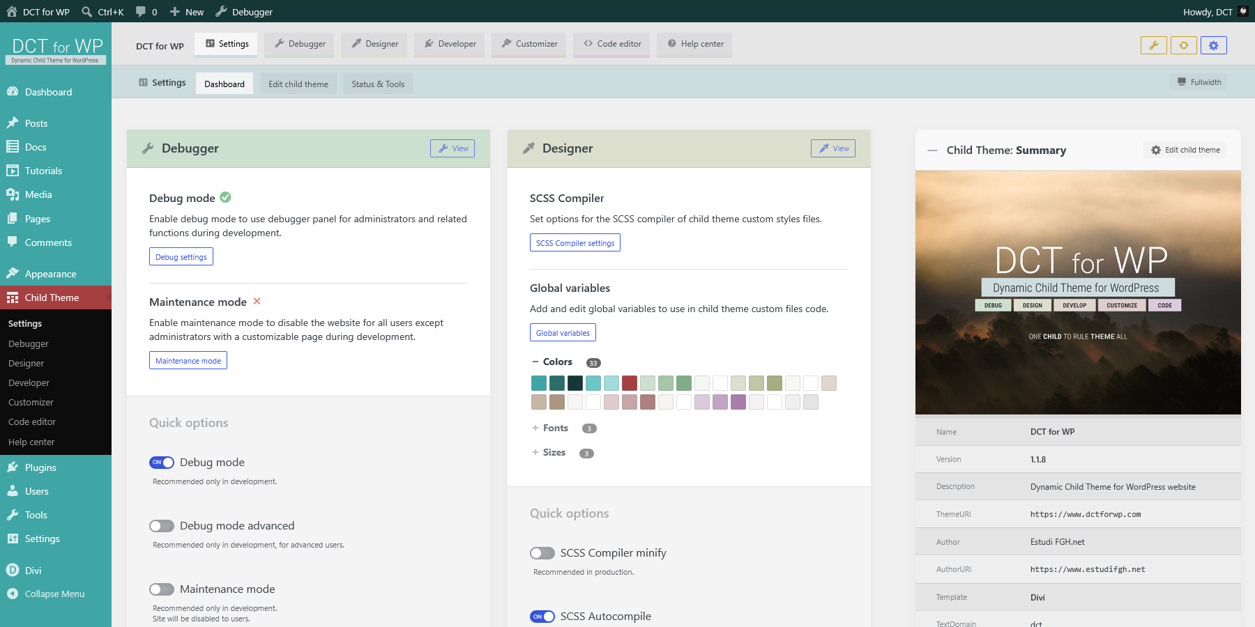 DCT Settings - Dashboard